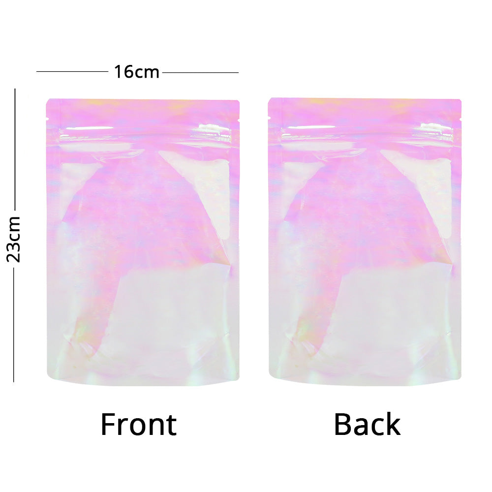 Plastic Mylar Bag Glossy Holographic Pink Comestic Jewellery Candy Storage Zip Lock Pouch Resealable Polybag