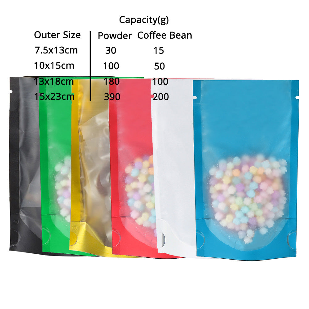 Vacuum Heat Seal Pouches Stand Up Smell Proof Matte Open Top Plastic Packaging Bags w/Clear Window & Tear Notch