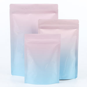 Custom Printed:High Quality Glossy Various Sizes Gradual Pink/Blue Stand Up Bag Aluminium Foil Mylar Storage Organizer Zipper Bag