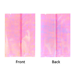 Multi-size Vacuum Heat Sealing Glossy Holographic Pink Storage Pouch Open Top Packaging Bag with Tear Notch