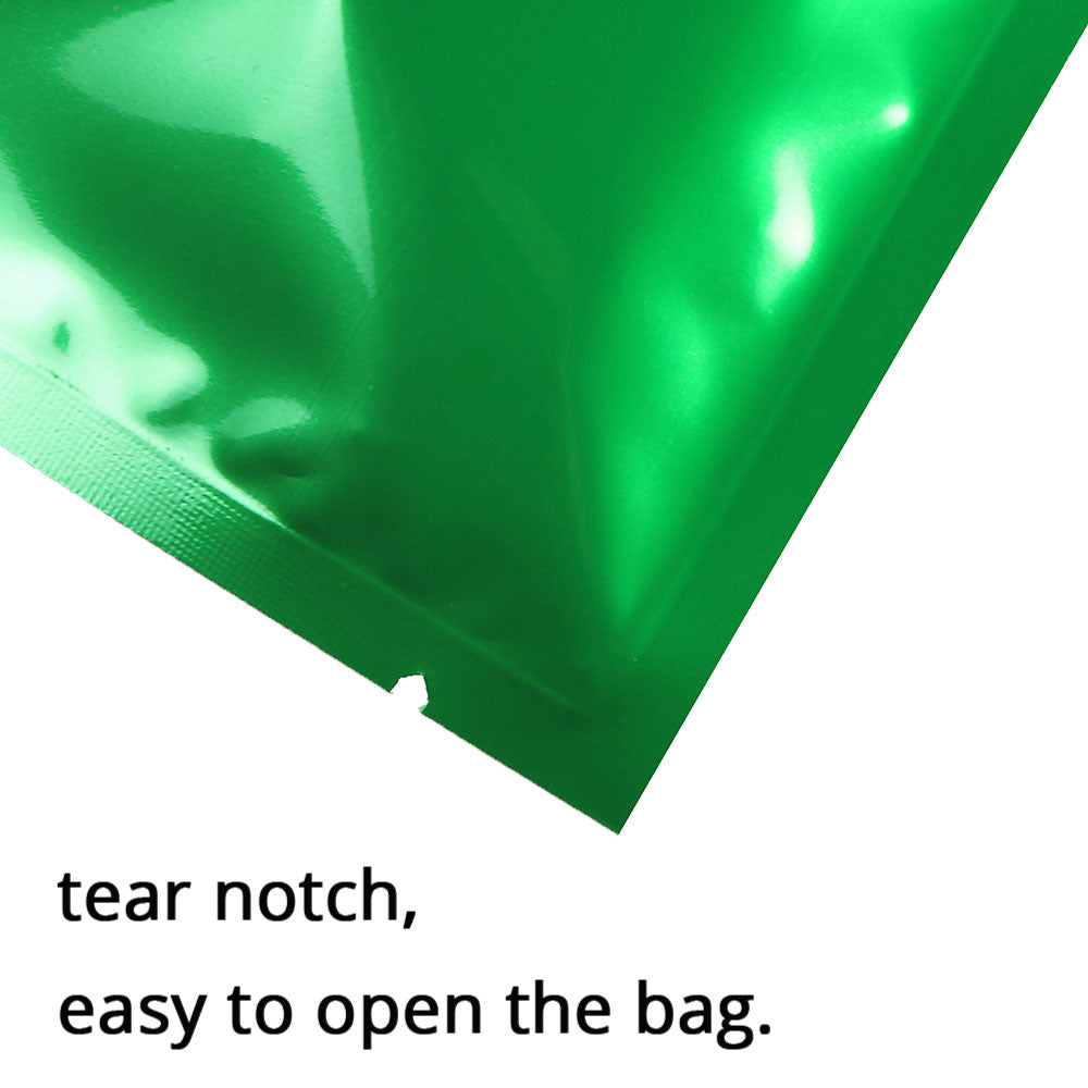 Vacuum Heat Sealable Smell Proof Packaging Bags Green Blue Open Top Tear Notch Pouches Foil Mylar Bags For Powder