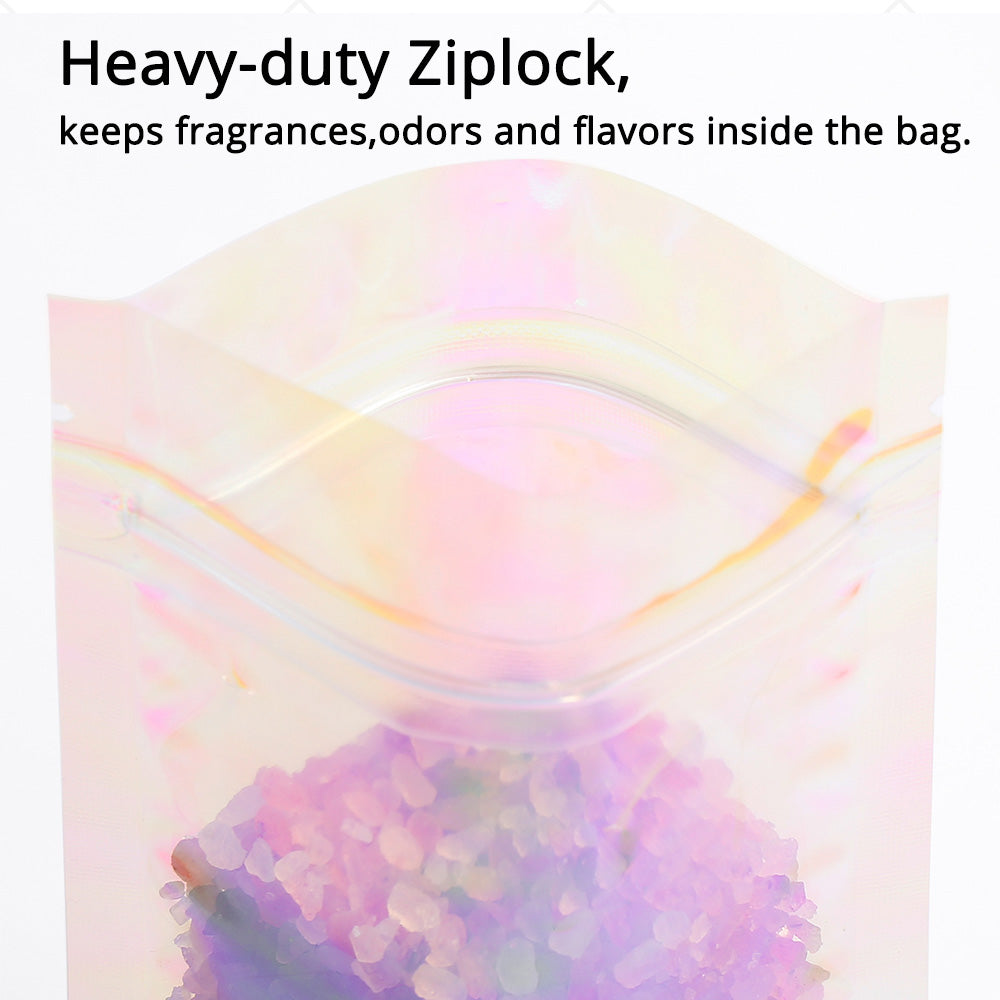 Custom Printed: Holographic Pink Flat Bottom Heat Seal Bag Plastic Mylar Packaging Zip Lock Pouch For Food Make up Storage