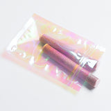Custom Printed: Holographic Pink Flat Bottom Heat Seal Bag Plastic Mylar Packaging Zip Lock Pouch For Food Make up Storage