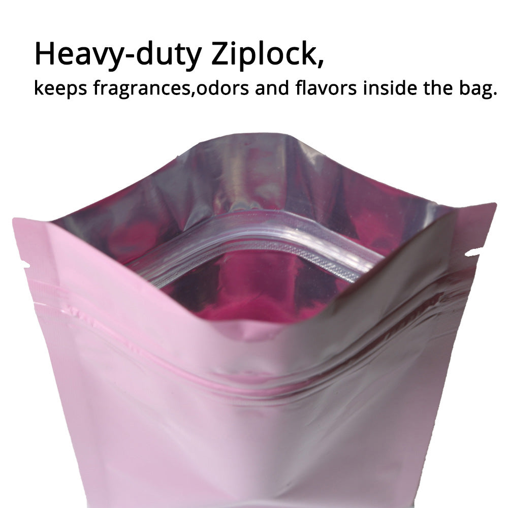Various Sizes Thick Glossy Pink Reclosable Foil Mylar Tear Notch Zip Lock Flat Pouch Gift Storage Bag