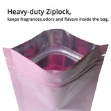 Various Sizes Thick Glossy Pink Reclosable Foil Mylar Tear Notch Zip Lock Flat Pouch Gift Storage Bag
