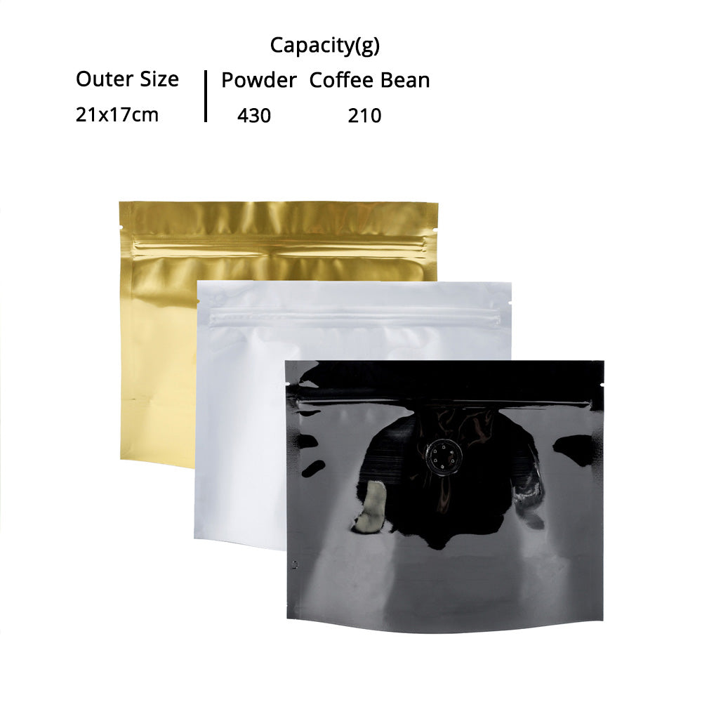 21x17cm Glossy Variouscolor Stand Up Packaging Bag Metallic Foil Mylar Eco Reusable Zip Lock With Valve Storage Pouch