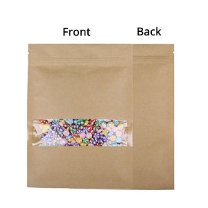 New Style Premium Assorted Sizes Tear Notch Flat Pouch Kraft Paper Zip Lock Storage Bag w/ Clear Window