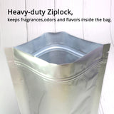 Custom Glossy Silver Aluminium Foil Packaging Reusable Zip Lock Bag Candy Snack Stand Up Storage Sample Pouch