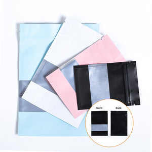 Custom Logo Matte Flat Bottom Sealed Bag Aluminium Foil Mylar Reusable With Frosted Window Heat Seal Storage Zipper Bag