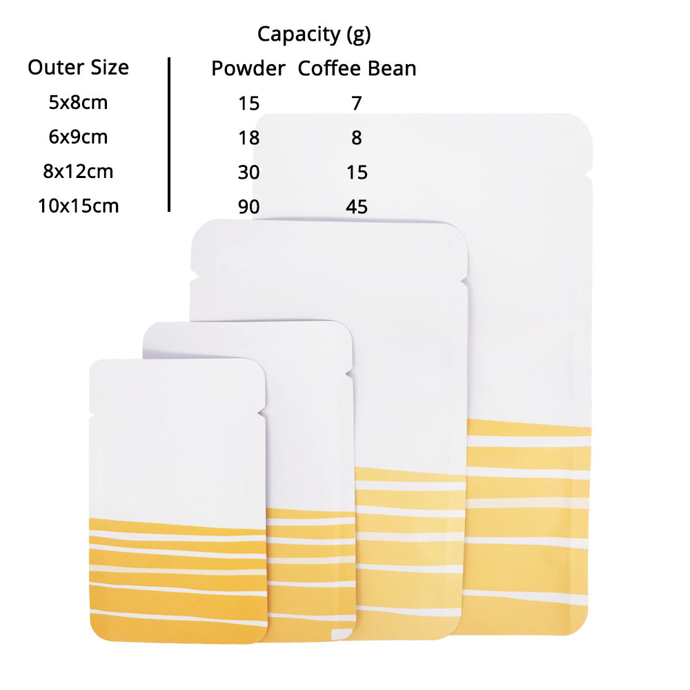 Variety of Sizes Matte White Foil Mylar Vacuum Open Top Pouch Bag with Printing & Tear Notch