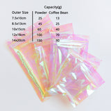 Holographic Pink Flat Bottom Heat Sealed Bag Plastic Mylar Packaging Ziplock Pouch With Tear Notch For Food Make up Storage