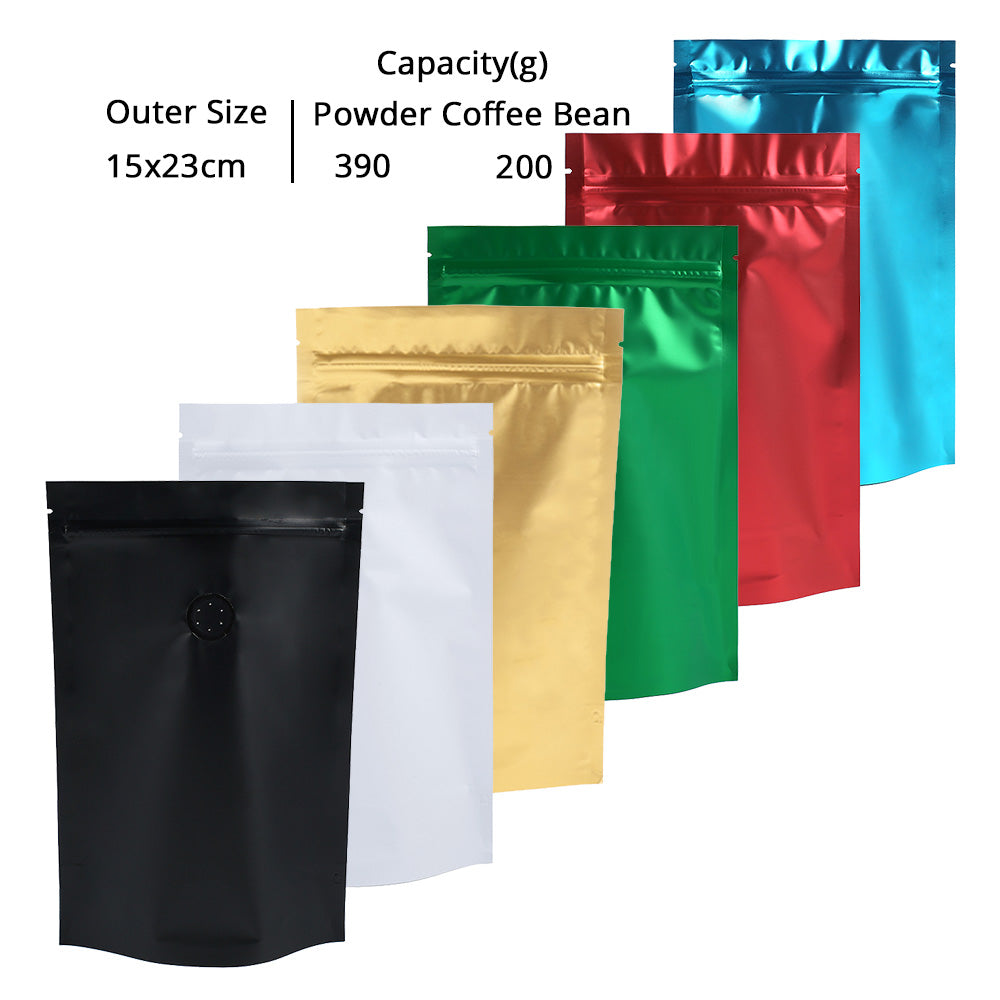 15x23cm Custom Matte Valve Ziplock Doypack Frosted Metallic Foil Plastic Storage Packaging Stand Up Recyclable Eco Bag With Tear Notch