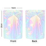 Custom Logo Glossy Holographic Laser Silver Metallic Foil Mylar Zip Lock Bag Comestic Reusable Stand Up Eco Storage Pouch