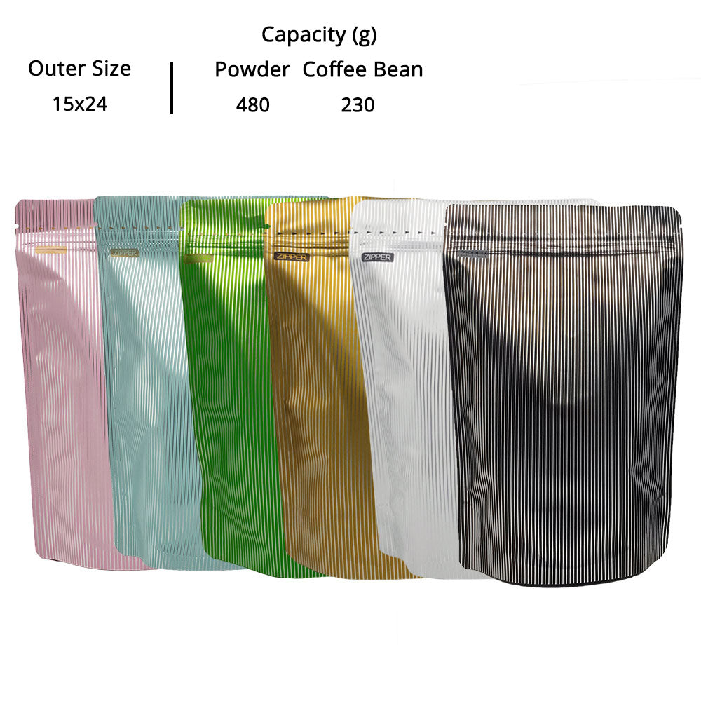Custom Printed:Metallic Foil Mylar Bag 15x24cm Various Colors Stand Up Storage Pouch W/Stripe And Tear Notch Reusable Zipper Bag