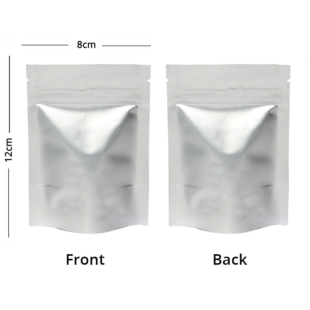 Custom Glossy Silver Aluminium Foil Packaging Reusable Zip Lock Bag Candy Snack Stand Up Storage Sample Pouch