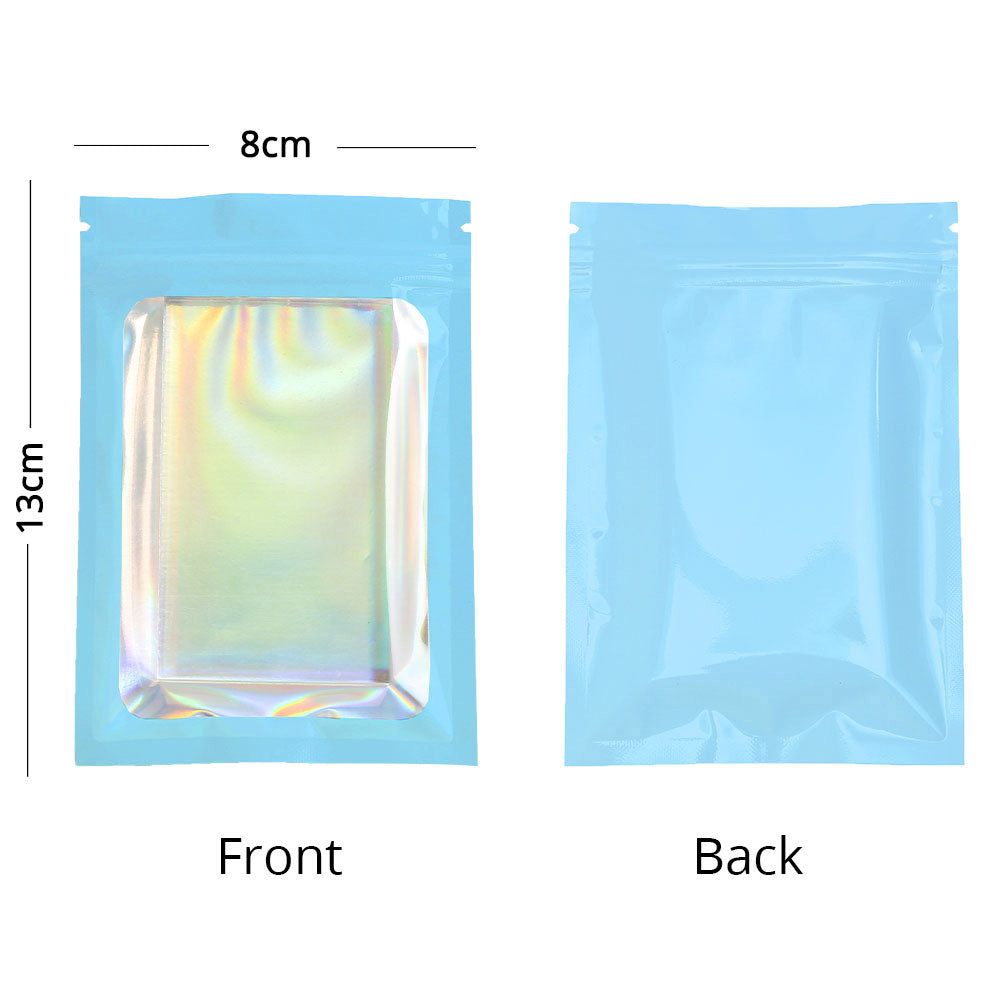 Glossy Plastic Seal Packaging Bag With Clear Window And Tear Notch Foil Flat Bottom Jewelry Travel Sample Storage Zipper Pouch