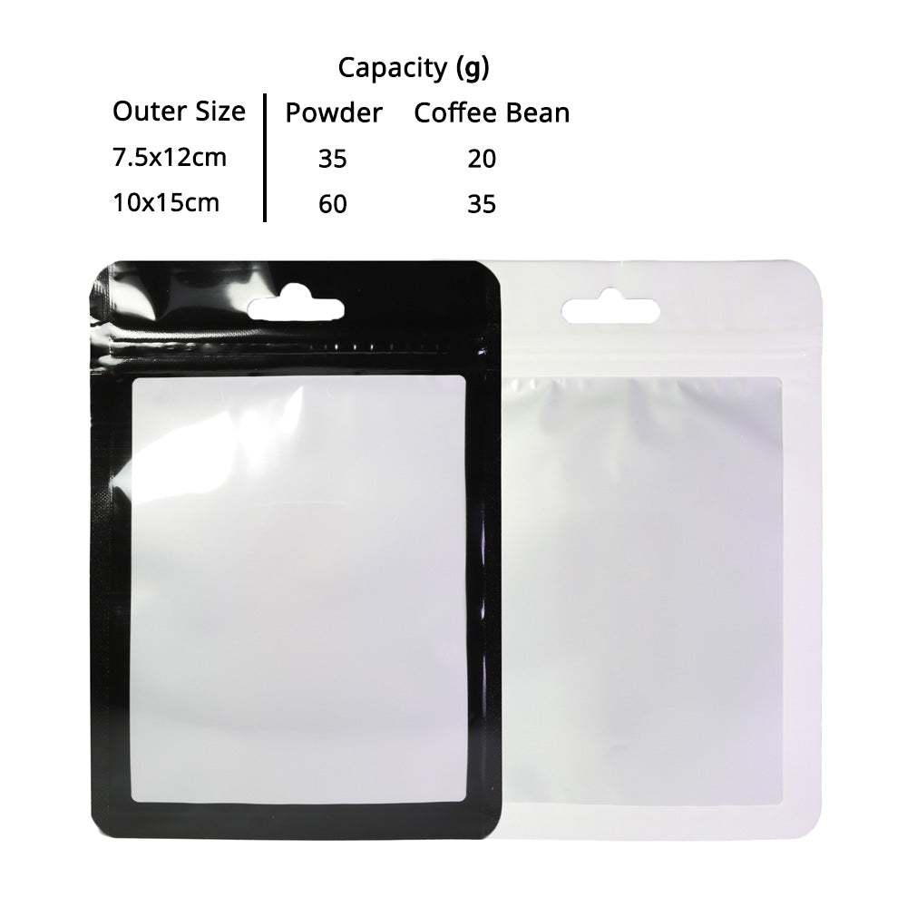 Different Sizes Black White Framed Clear Front Mylar Flat Zipper Bag with Euro Slot For Phone Accessories