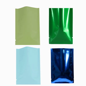 Vacuum Heat Sealable Smell Proof Packaging Bags Green Blue Open Top Tear Notch Pouches Foil Mylar Bags For Powder
