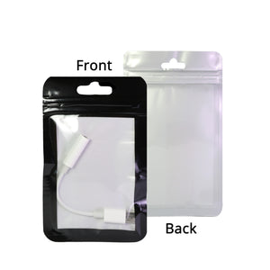 Different Sizes Black White Framed Clear Front Mylar Flat Zipper Bag with Euro Slot For Phone Accessories