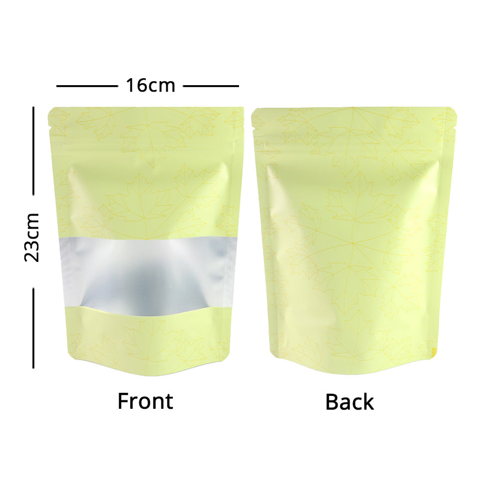 Zip Lock Bag Matte With Frosted Window And Maple Leaf Pattern Aluminium Foil Stand Up Eco Sealed Storage Pouch
