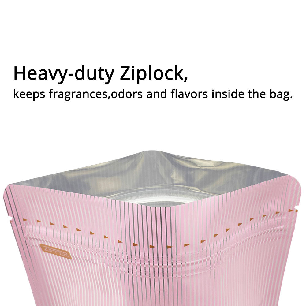 Custom Printed:Metallic Foil Mylar Bag 15x24cm Various Colors Stand Up Storage Pouch W/Stripe And Tear Notch Reusable Zipper Bag