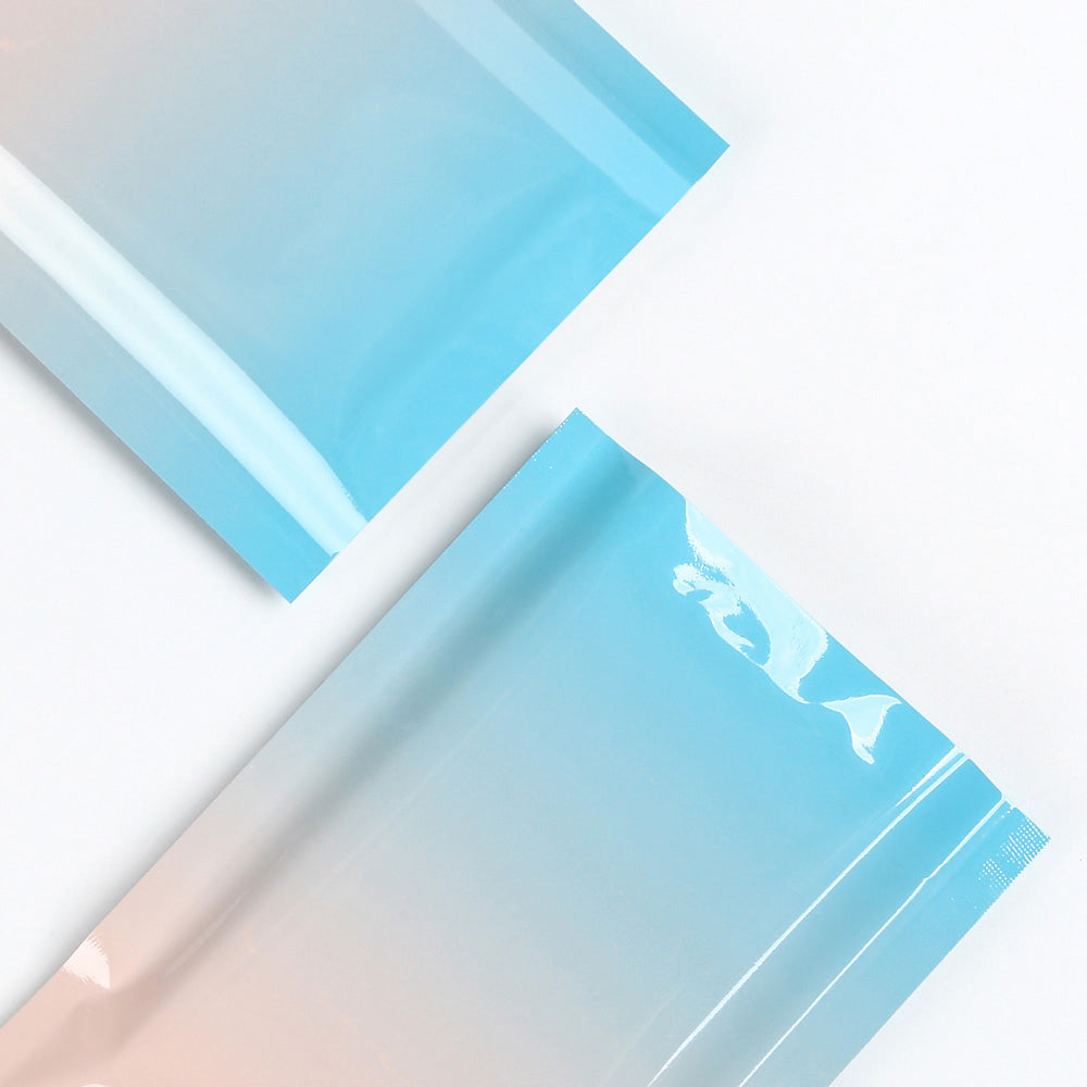 High Quality Glossy Gradient Foil Mylar Vacuum Flat Open Top Food Package Pouch Bag with Tear Notch