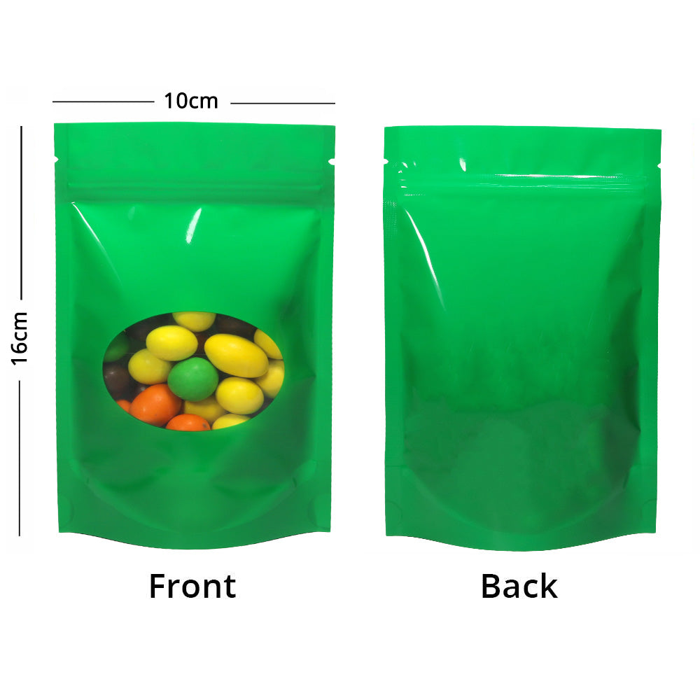 Custom Glossy Sealed Bag With Oval Clear Window And Tear Notch Metallic Foil Mylar Stand Up Household Storage Zip Lock Pouch