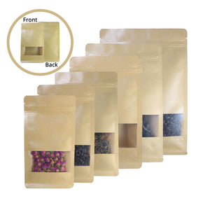 New Design Matte Stand Up Kraft Paper Mylar With Clear Window Doypack Household Kitchen Multifunction Storage Zipper Bag