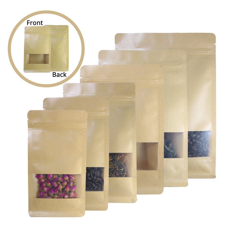 Custom Printed:New Design Matte Stand Up Kraft Paper Mylar With Clear Window Doypack Household Kitchen Storage Zipper Bag