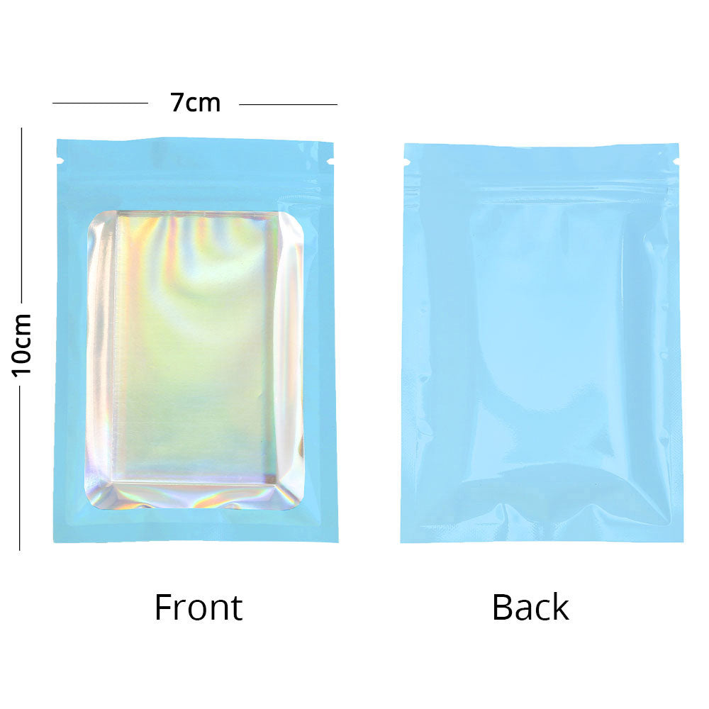 Glossy Plastic Seal Packaging Bag With Clear Window And Tear Notch Foil Flat Bottom Jewelry Travel Sample Storage Zipper Pouch