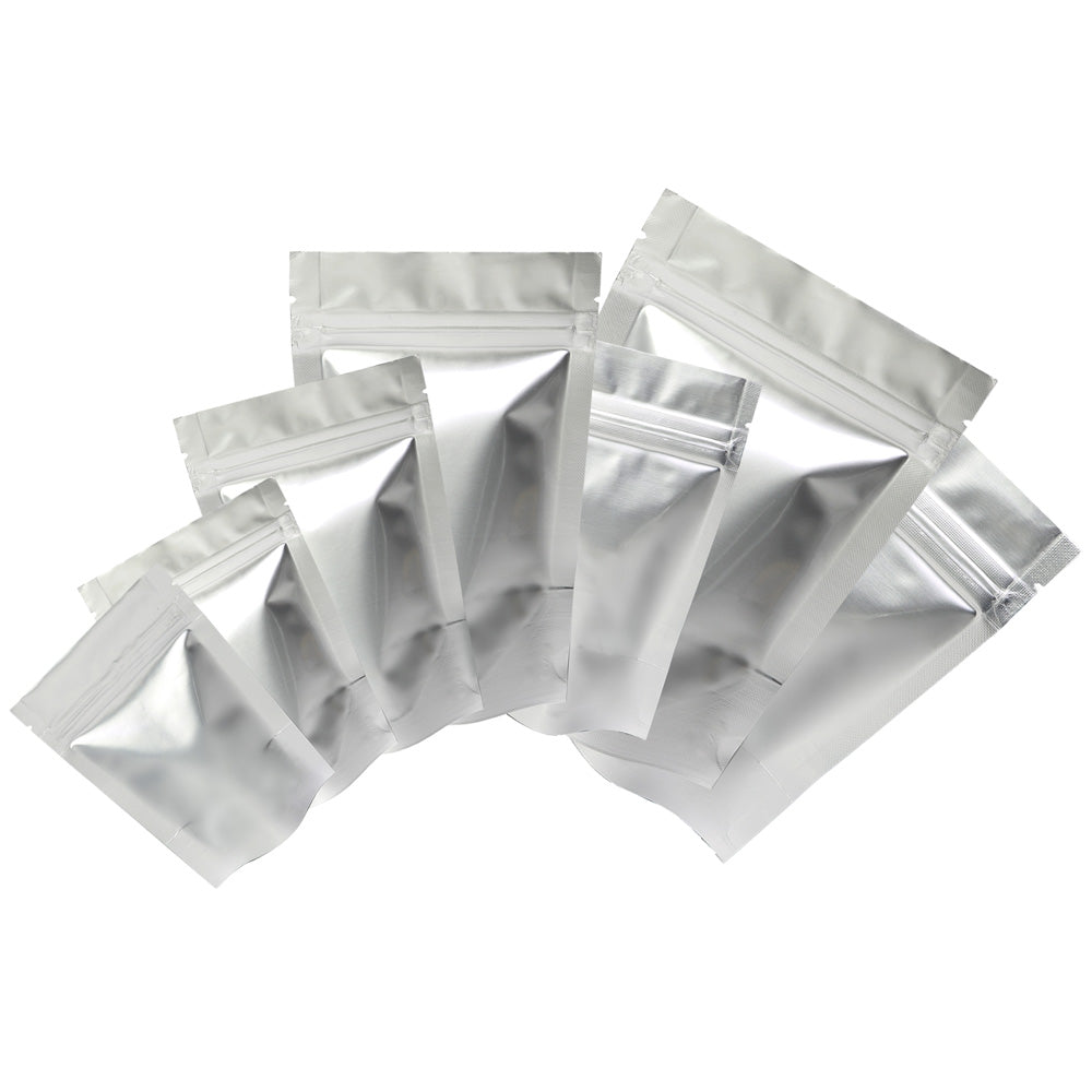 Custom Glossy Silver Aluminium Foil Packaging Reusable Zip Lock Bag Candy Snack Stand Up Storage Sample Pouch