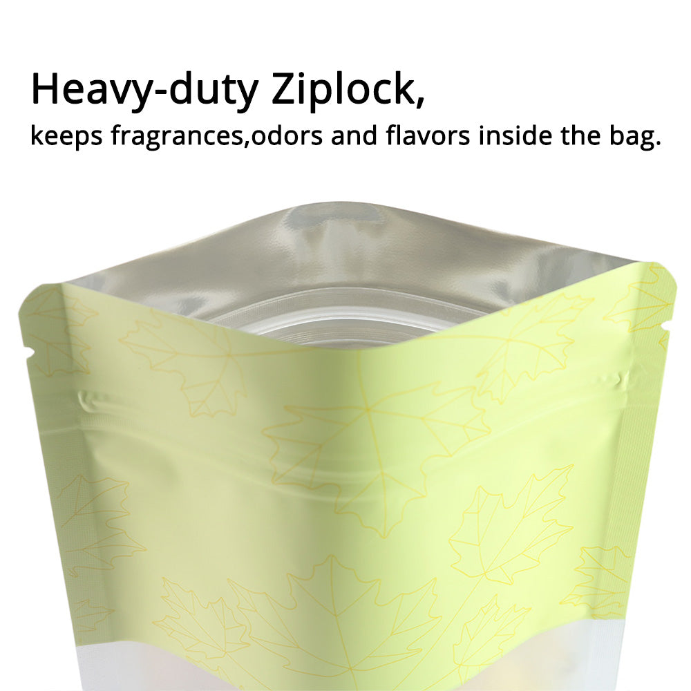 Zip Lock Bag Matte With Frosted Window And Maple Leaf Pattern Aluminium Foil Stand Up Eco Sealed Storage Pouch