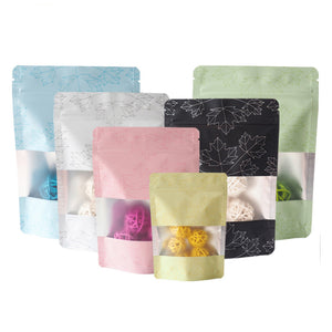 Zip Lock Bag Matte With Frosted Window And Maple Leaf Pattern Aluminium Foil Stand Up Eco Sealed Storage Pouch
