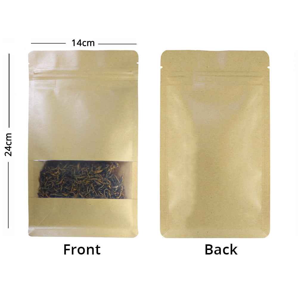 Custom Printed:New Design Matte Stand Up Kraft Paper Mylar With Clear Window Doypack Household Kitchen Storage Zipper Bag