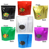 Custom Glossy Sealed Bag With Oval Clear Window And Tear Notch Metallic Foil Mylar Stand Up Household Storage Zip Lock Pouch