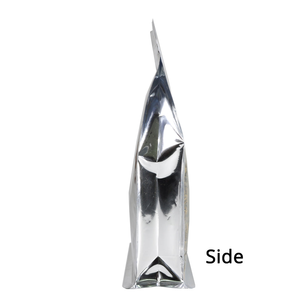 Custom Printed:Transparent Silver Glossy Metallic Foil Plastic Mylar Stand Up Bag Sustainable Use Storage Food Zip Lock Pouch