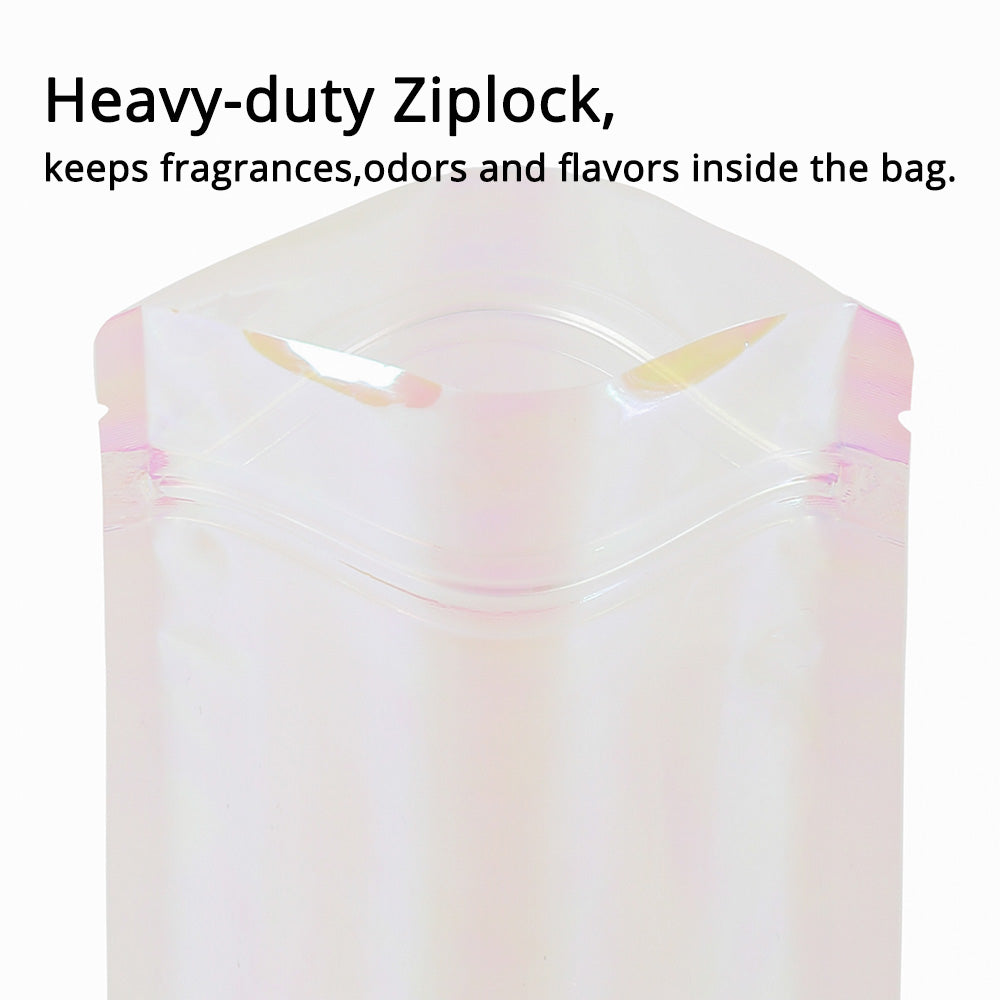 Plastic Mylar Bag Glossy Holographic Pink Comestic Jewellery Candy Storage Zip Lock Pouch Resealable Polybag