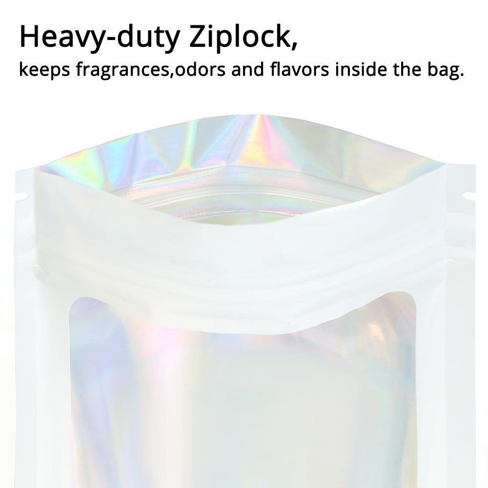 Glossy Plastic Seal Packaging Bag With Clear Window And Tear Notch Foil Flat Bottom Jewelry Travel Sample Storage Zipper Pouch