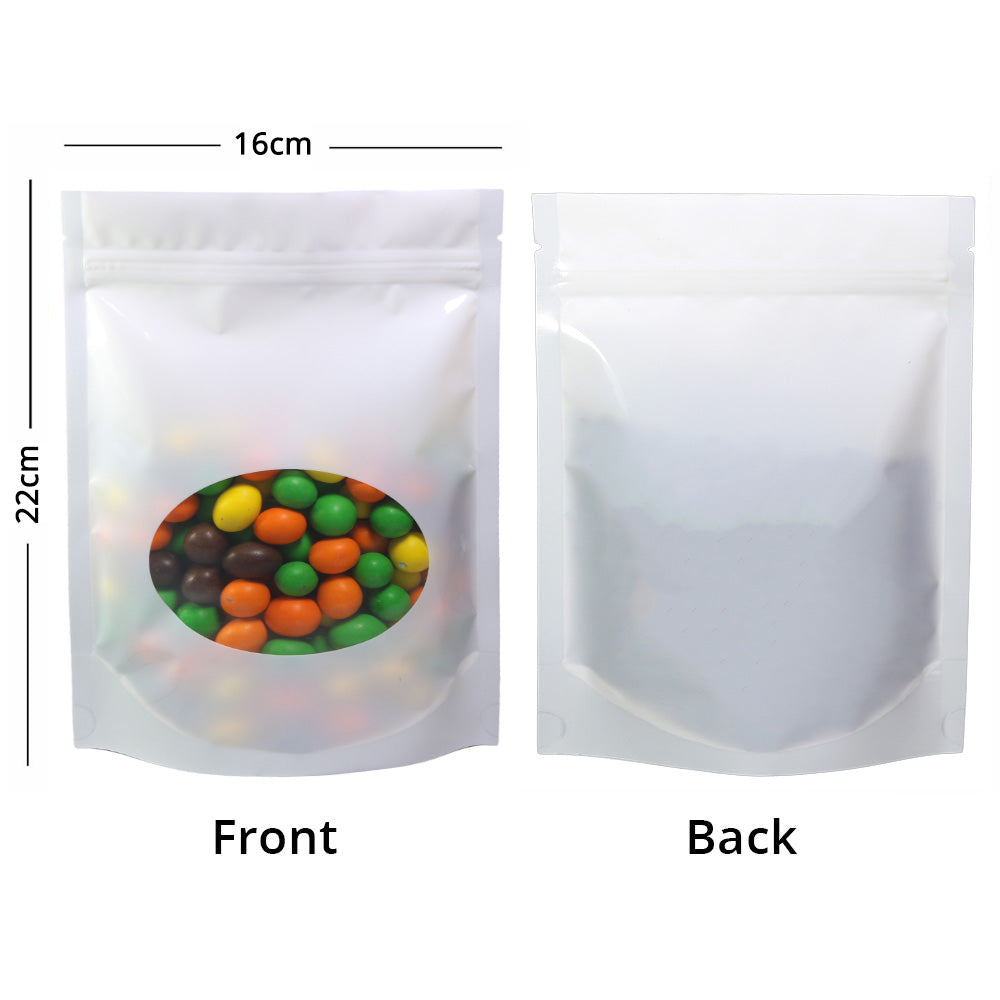 Custom Glossy Sealed Bag With Oval Clear Window And Tear Notch Metallic Foil Mylar Stand Up Household Storage Zip Lock Pouch