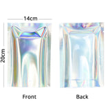 Open Top Flat Holographic Food Mylar Packaging Bags Reusable One Side Clear Foil Heat Seal vacuum Sachet