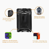 8.5x13cm 10x15cm Glossy Black Flat Bottom Heat Seal Smell Proof Small Mylar Bags Aluminum Foil Food Snack Coffee Bean Zipper Lock Pouches