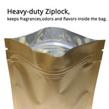 Matte Gold Aluminum Foil Heat Sealing Mylar Package Bags Flat Bottom Right Angle Zip Lock Pouches