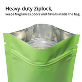 Aluminum Foil Flat Bottom Matte Green Mylar Bags Resealable Heat Sealing Zip Lock Pouches with Tear Notch