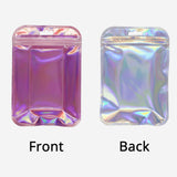 Clear WIndow Purple Ziplock Packaging Pouch Heat Sealable Reclosable Transparent Front Holographic Zipper Bag