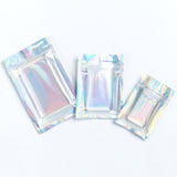 Aluminum Foil One Side Clear Heat Sealable Zip Lock Pouches Reusable Smell Proof Glossy Holographic Silver Flat Snack Mylar Bags