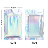 Aluminum Foil One Side Clear Heat Sealable Zip Lock Pouches Reusable Smell Proof Glossy Holographic Silver Flat Snack Mylar Bags