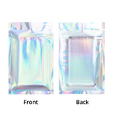 Aluminum Foil One Side Clear Heat Sealable Zip Lock Pouches Reusable Smell Proof Glossy Holographic Silver Flat Snack Mylar Bags