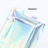 Aluminum Foil One Side Clear Heat Sealable Zip Lock Pouches Reusable Smell Proof Glossy Holographic Silver Flat Snack Mylar Bags