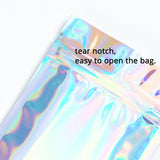 Aluminum Foil One Side Clear Heat Sealable Zip Lock Pouches Reusable Smell Proof Glossy Holographic Silver Flat Snack Mylar Bags