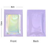 Reusable Flat Bottom Mylar Package Bags Resealable Eco-friendly Heat Sealing Foil Glossy Purple Zip Lock Pouches